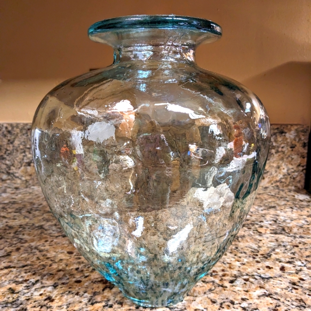 Recycled Glass Vase - Turquoise Green Blue Tint - Wide Opening - Made In…